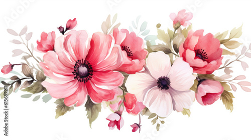 Watercolor floral illustration. bouquet of flowers isolated on white. Generative Ai. 