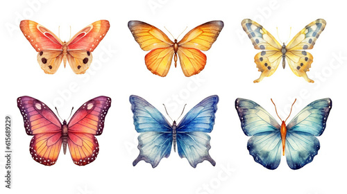 set of butterflies, watercolor. Generative Ai. . Generative Ai. 