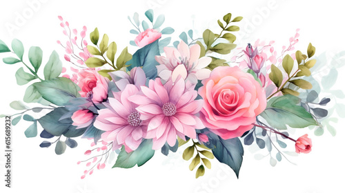 Watercolor floral illustration. bouquet of flowers. Generative Ai.  © PETR BABKIN