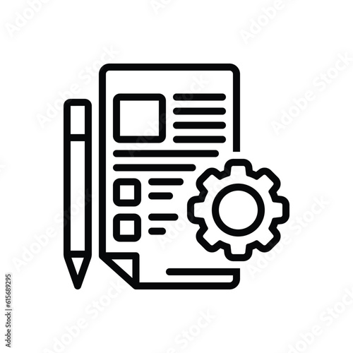 Black line icon for specifications 