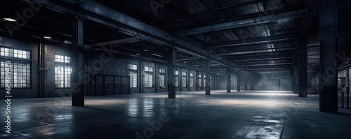 an empty warehouse with lots of floor, in the style of photo-realistic landscapes