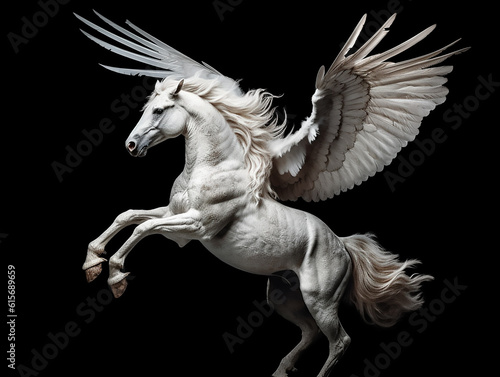 Flying right - winged unicorn  pure white wings with a little gray tail