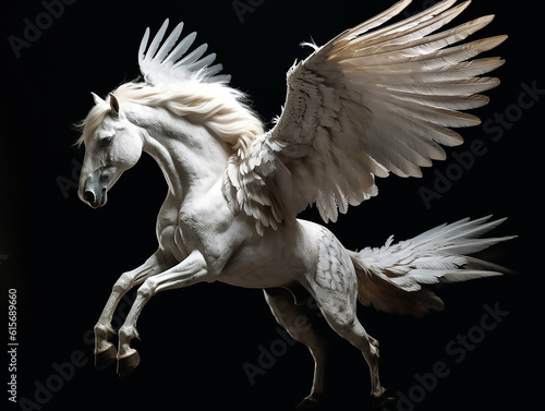 Flying right - winged unicorn  pure white wings with a little gray tail