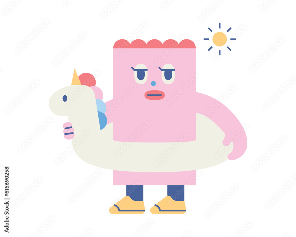Cute shape characters. Square is wearing a unicorn tube under the hot sun. Cute shape characters. Square is wearing a unicorn tube under the hot sun.