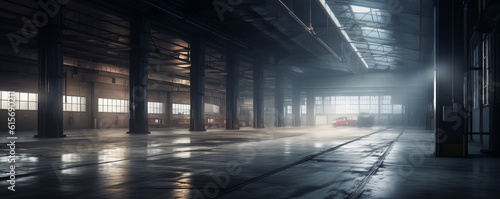 large industrial warehouse background , in the style of dark modernism