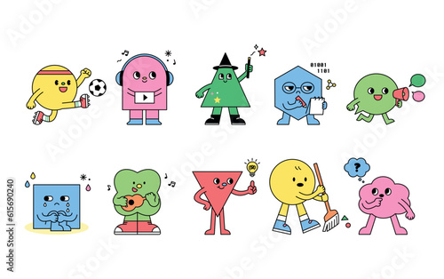 Various expressions and actions of cute figure characters.