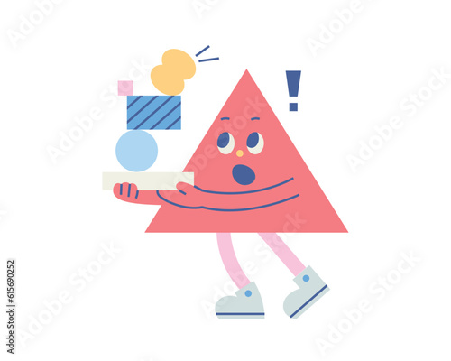 Cute shape characters. A triangle is dangerously stacking and carrying various shapes.