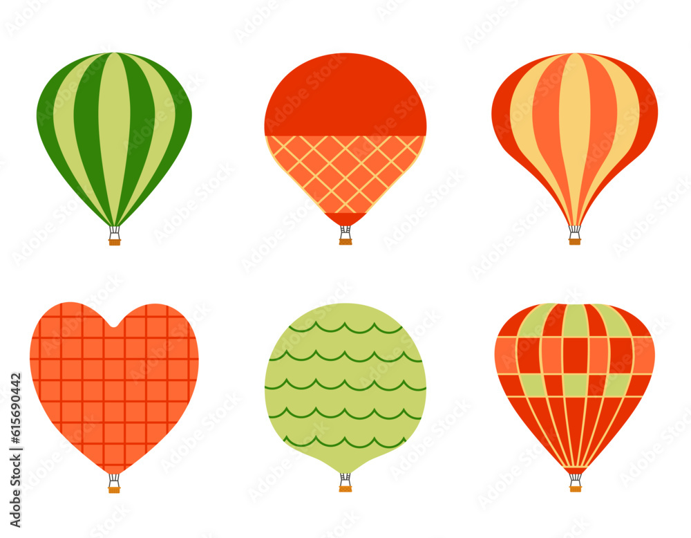 Set of hot air balloons. Retro transport in flat style.
