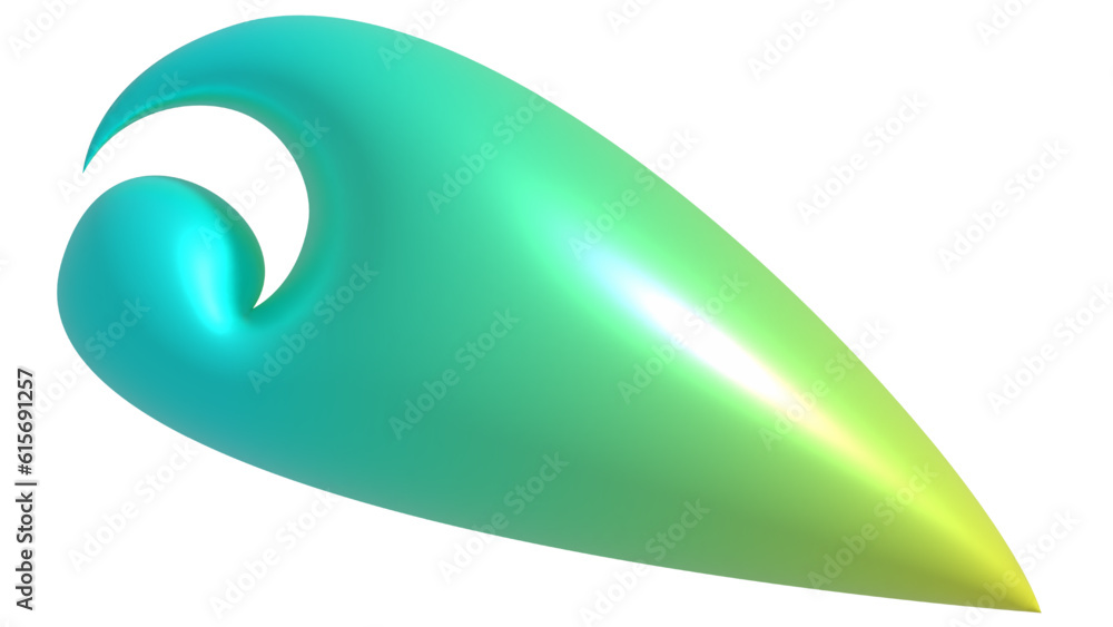 Realistic 3D rendering of abstract shapes inspired by a leaf on an isolated white background Realistic 3D rendering of abstract shapes inspired by a leaf on an isolated white background