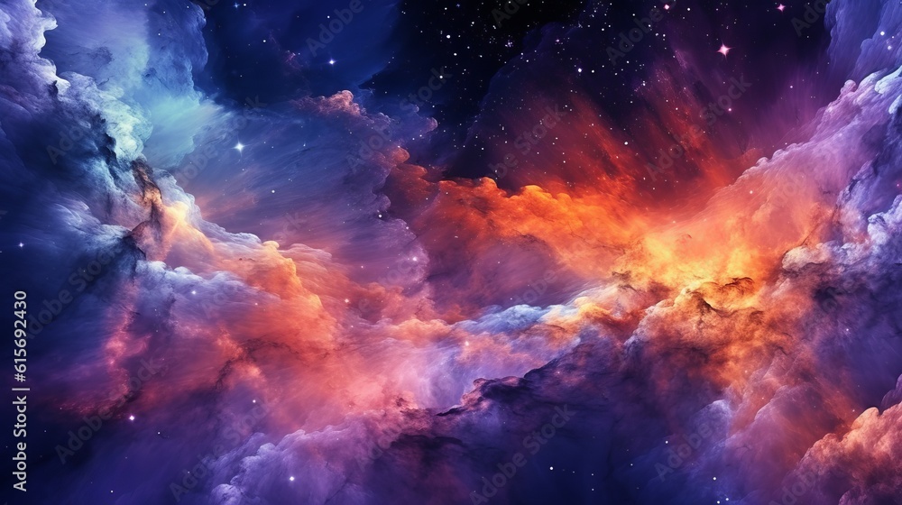 Colorful space galaxy cloud nebula. Stary night cosmos. Universe science astronomy. Supernova background Generative AI