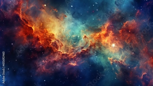 Colorful space galaxy cloud nebula. Stary night cosmos. Universe science astronomy. Supernova background Generative AI © Suleyman