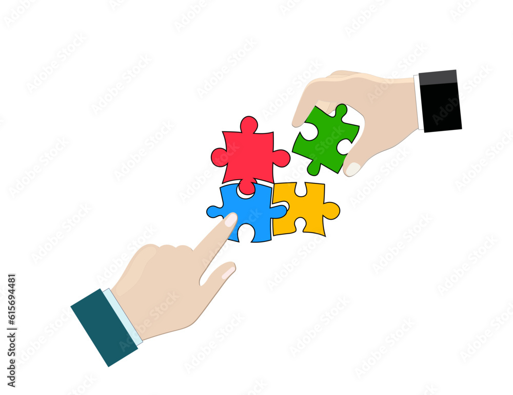 People move pieces of jigsaw puzzle for assembling. Business. Buildsng People move pieces of jigsaw puzzle for assembling. Business. Buildsng