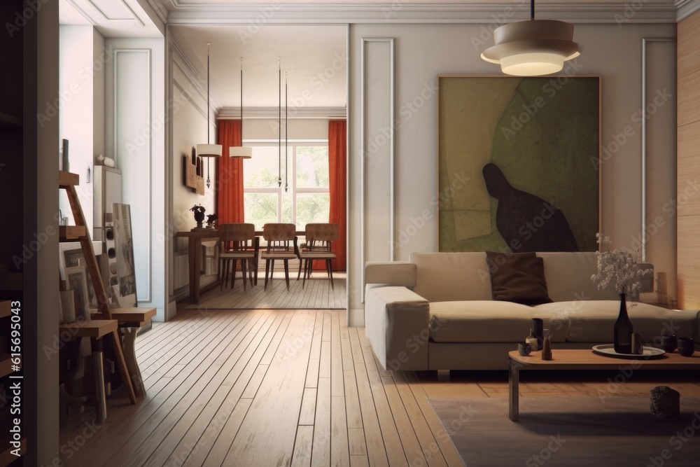 Fototapeta premium Horizontal image of big apartment with modern design, generative AI