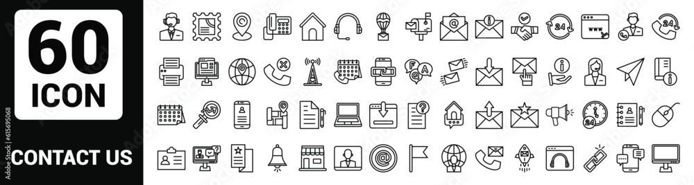 Vector contact us Line Outline Icon Set Vector contact us Line Outline Icon Set