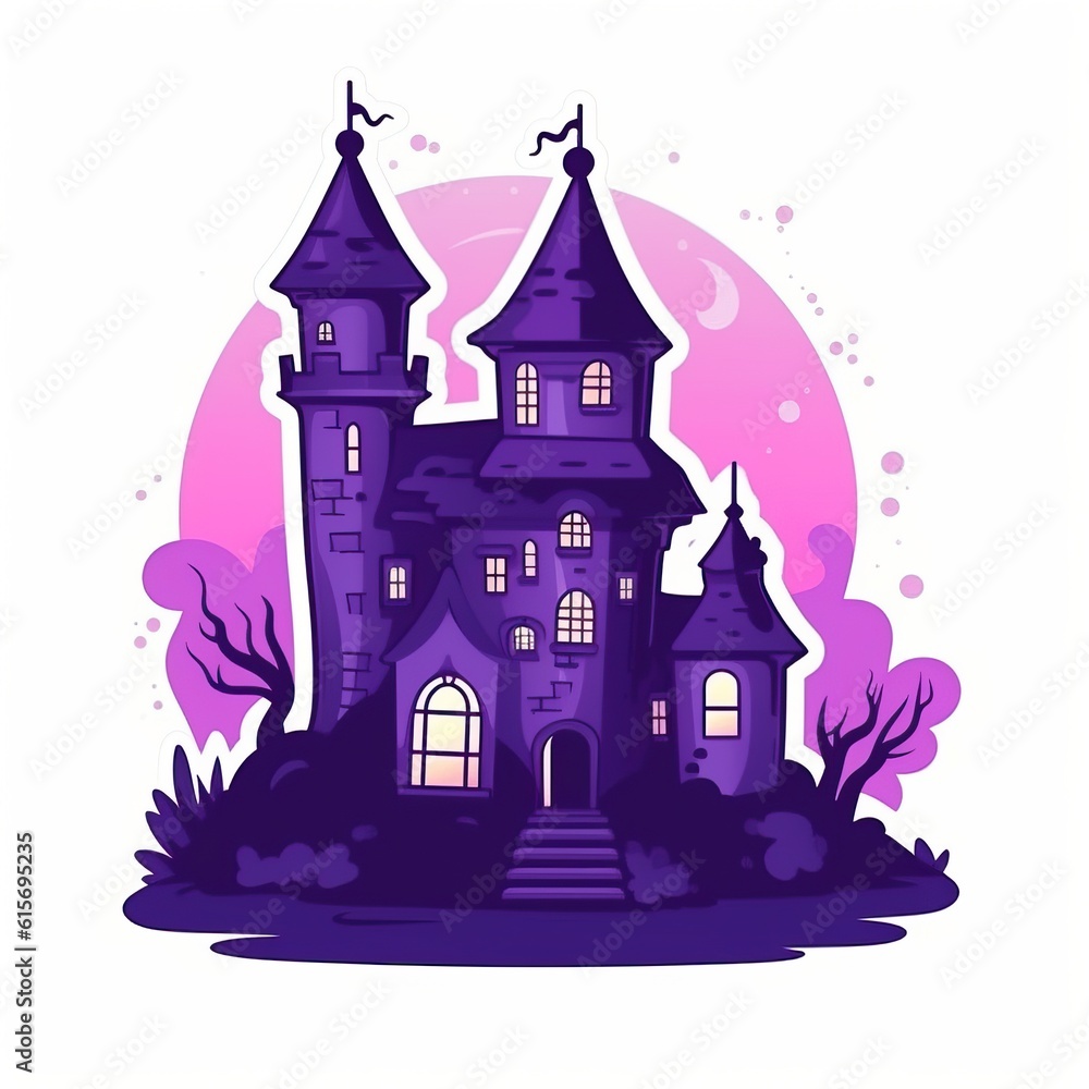 Illustration creepy castle isolated on white made with Generative AI