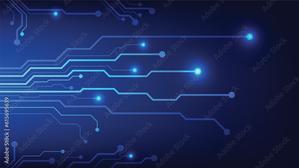 Hi tech digital circuit board. AI pad and electrical lines connected on blue lighting background. futuristic technology design element concept Hi tech digital circuit board. AI pad and electrical lines connected on blue lighting background. futuristic technology design element concept