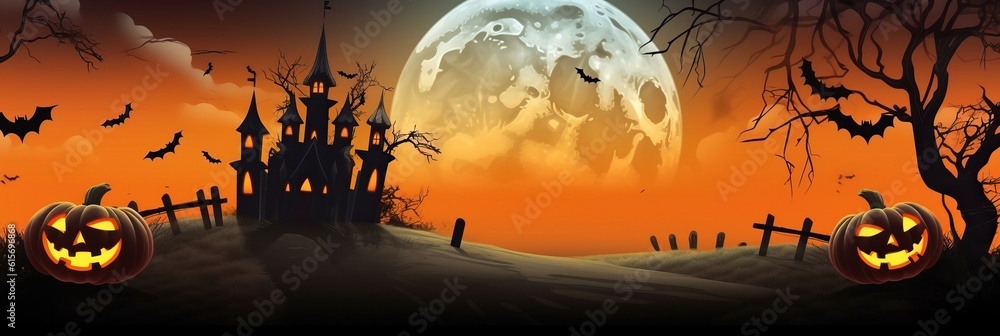 Happy halloween banner or party background made with Generative AI