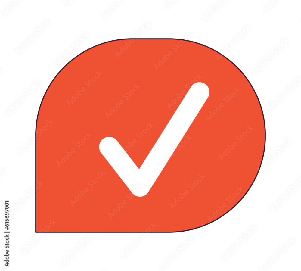 Speech bubble with check mark flat line color isolated vector icon. Yes checkmark. Approved. Editable clip art element on white background. Simple outline cartoon spot illustration for web design Speech bubble with check mark flat line color isolated vector icon. Yes checkmark. Approved. Editable clip art element on white background. Simple outline cartoon spot illustration for web design
