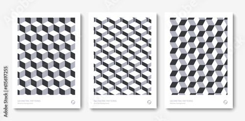 Isometric geometric pattern gray cubes. Endless cubic background, seamless texture, vector illustration EPS10