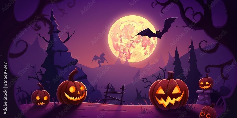 Illustration cute happy halloween with jack o lantern background made with Generative AI