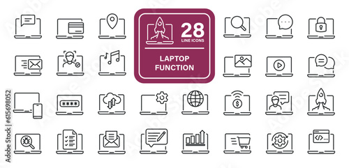 Laptop function, computer or notebook line icons. Editable stroke. For website marketing design, logo, app, template, ui, etc. Vector illustration.