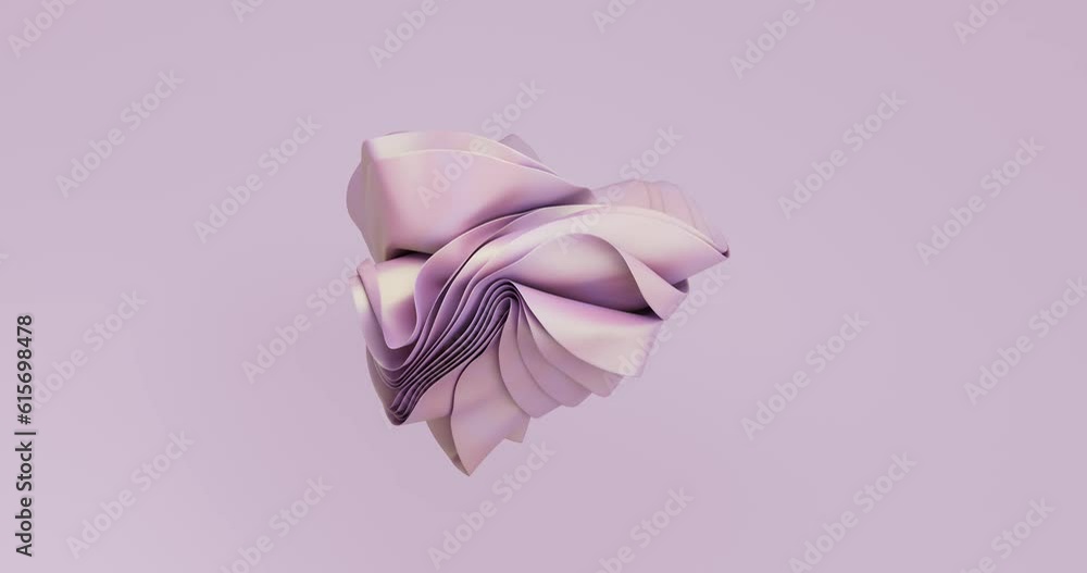 3D background. Flying cloth. Pink textile flying. abstract shape, animation in 4K. Seamless 3D loop video.