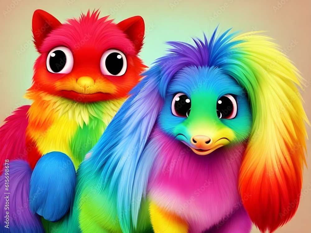 Naklejka premium Cute rainbow pet animal, Generative AI Illustration