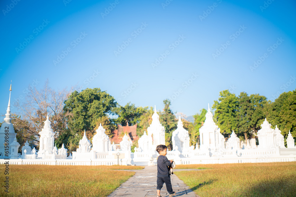2 Year asian boy enjoying travel in buddhist temple 2 Year asian boy enjoying travel in buddhist temple