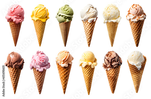 Fotografia Ice cream scoop on waffle cone on transparent background cutout, PNG file