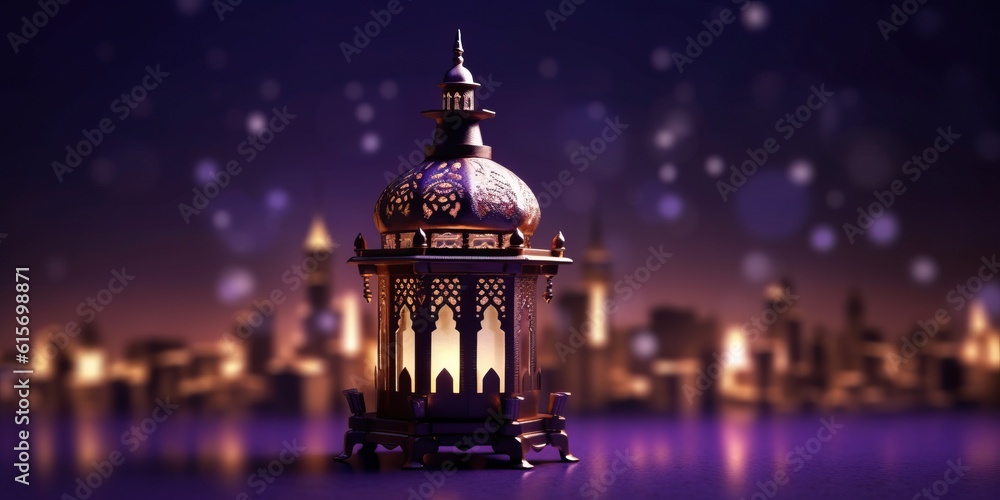 Illustration of an stunning arabic lantern with light exposure made with Generative AI Illustration of an stunning arabic lantern with light exposure made with Generative AI