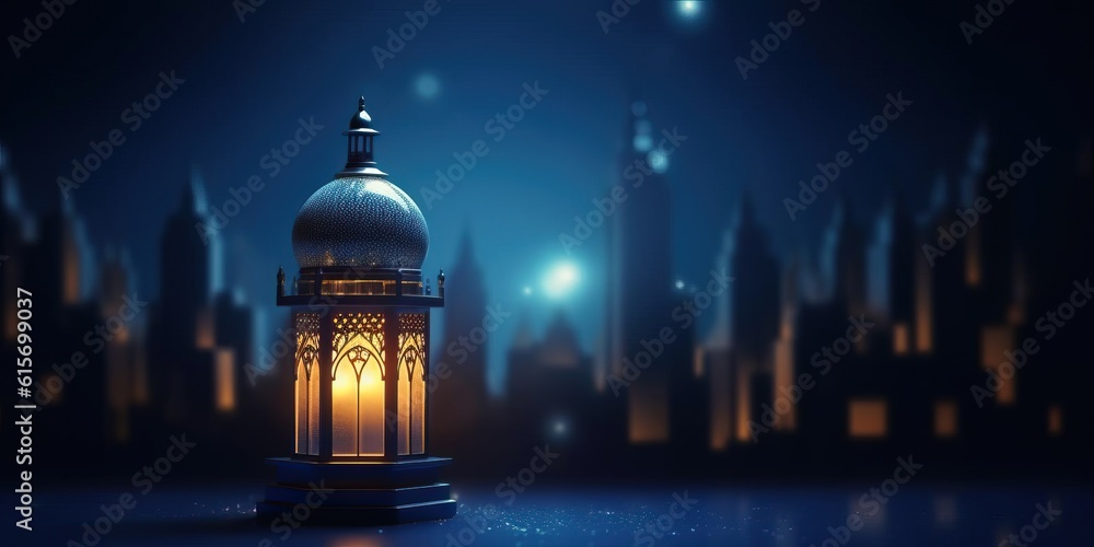 Illustration of an stunning arabic lantern with light exposure made with Generative AI Illustration of an stunning arabic lantern with light exposure made with Generative AI