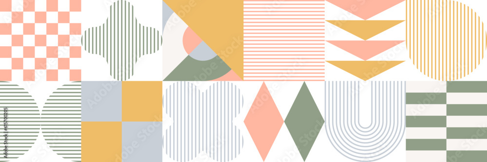 Geometric pattern tile. Simple aesthetic shape ornament. Modern abstract bauhaus seamless background. Square grid lines vector art. Neo geo poster. Shape geometry decorative wallpaper.