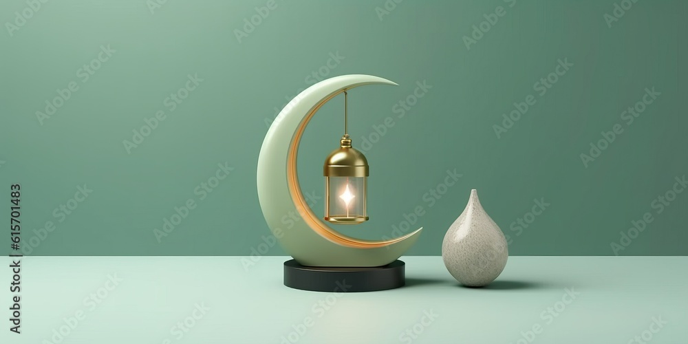 Portrait  islamic lantern with bokeh lights made with Generative AI