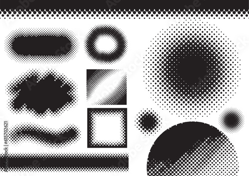 白黒の様々な網点の素材セット