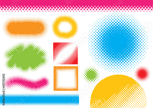 カラフルな様々な網点の素材セット