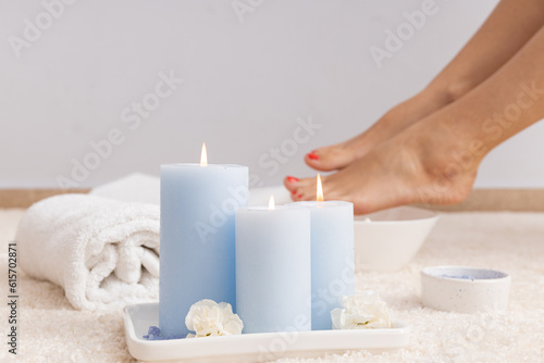Concept of legs spa and care with beautiful young woman legs