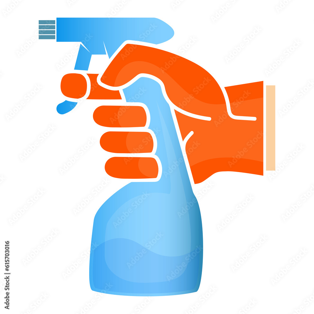 Cleaning agent in glove hand, design for cleaning and tidying Cleaning agent in glove hand, design for cleaning and tidying