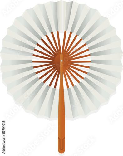 Classic paper hand fan on wooden stick elegant round wind cooling accessory isometric vector