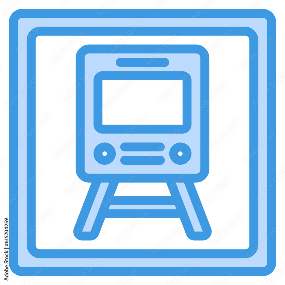 Train station icon in blue line style, use for website mobile app presentation Train station icon in blue line style, use for website mobile app presentation