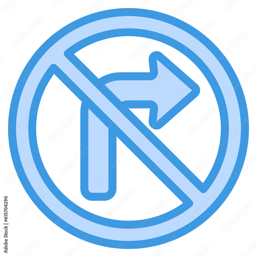 Turn right icon in blue line style, use for website mobile app presentation Turn right icon in blue line style, use for website mobile app presentation