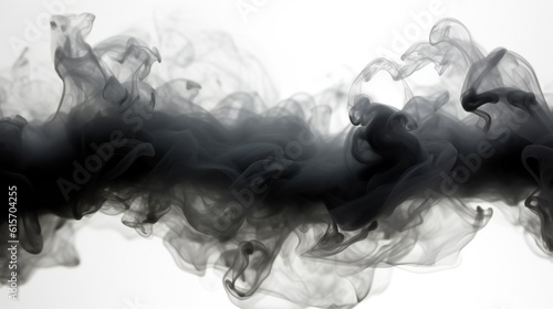 Abstract black and white smoke blot wave, horizontal. Generative ai