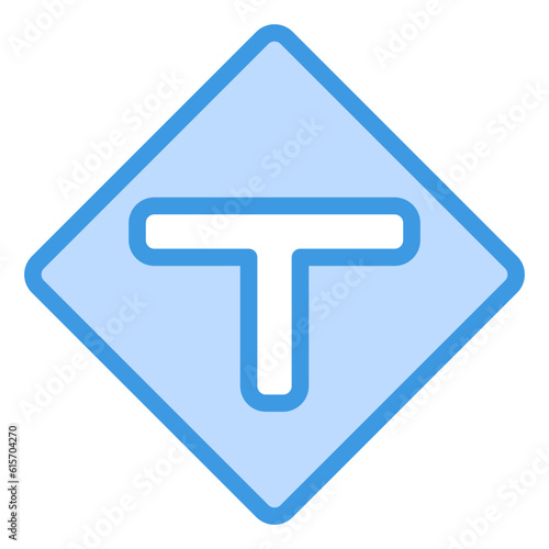 T junction icon in blue line style, use for website mobile app presentation