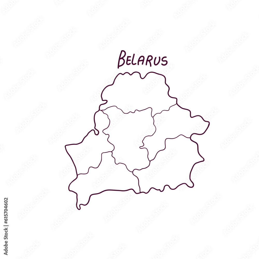 Hand Drawn Doodle Map Of Belarus. Vector Illustration
