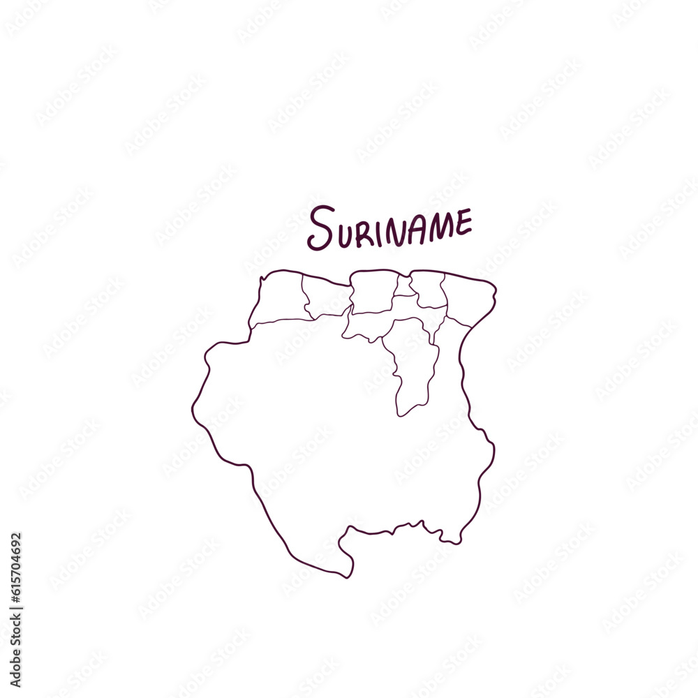 Hand Drawn Doodle Map Of Suriname. Vector Illustration