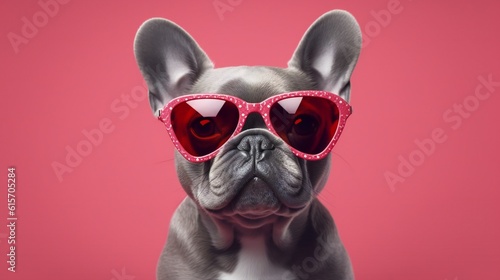 French Bulldog puppy dog wearing heart sunglasses. Generative ai © kilimanjaro 