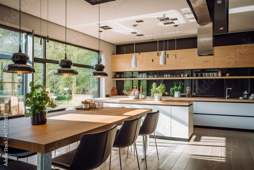Modern kitchen  super photo realistic background. Generative ai illustration