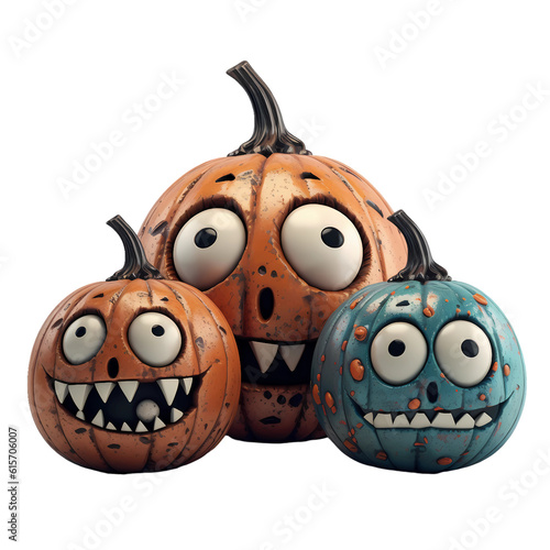 Generative AI  funny Halloween Pumpkins no backgound