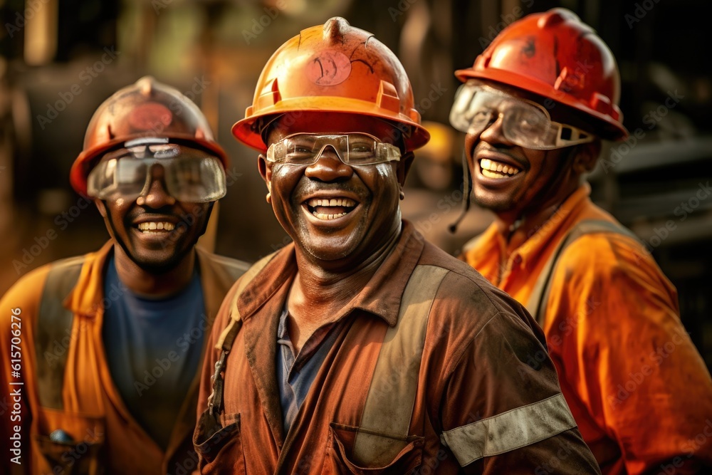 Happy of workers working at a crude oil well. Generative Ai Happy of workers working at a crude oil well. Generative Ai