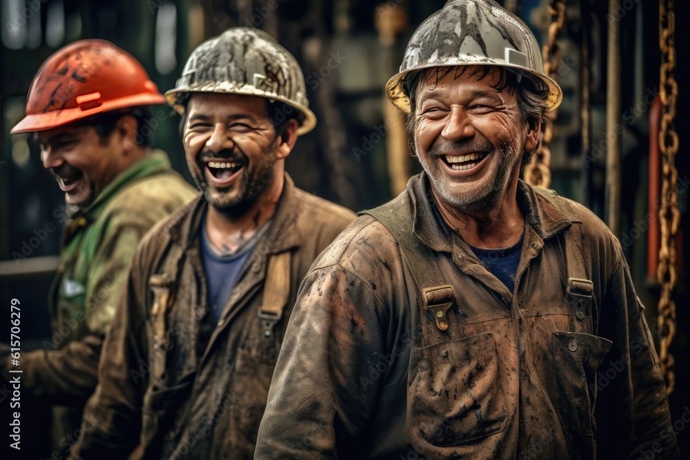 Happy of workers working at a crude oil well. Generative Ai Happy of workers working at a crude oil well. Generative Ai