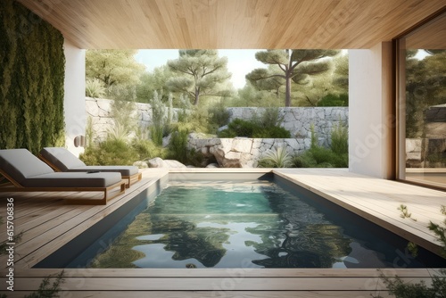 Modern pool terrace sunny. Generate Ai © nsit0108